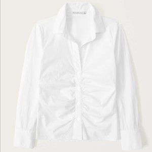 Long-Sleeve Button-Through Ruched Poplin Top - Abercrombie & Fitch